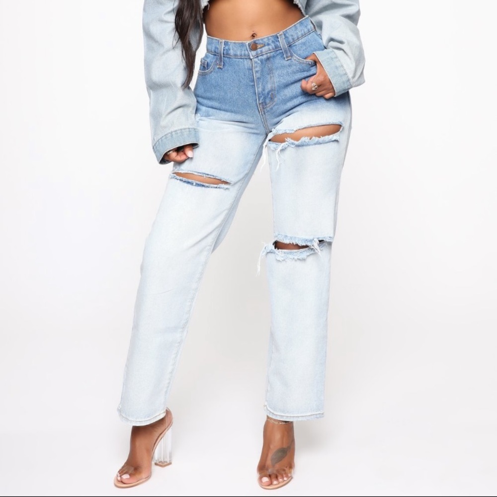 Dipped and distressed boyfriend jeans